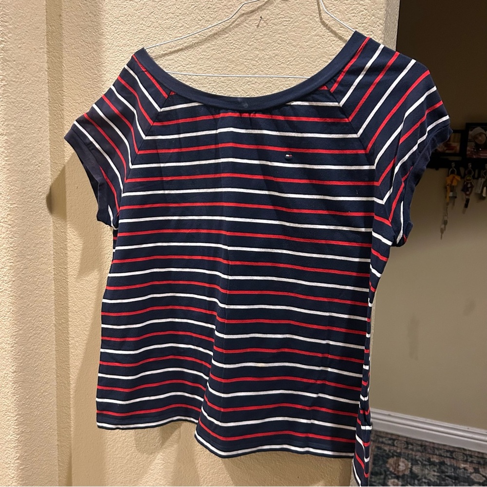 Tommy Hilfiger Navy Tee with Red and White Stripes